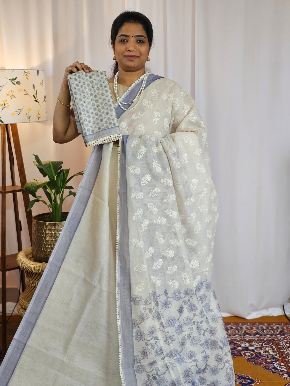 Soft Super Net Kota Sarees - Cream with Violet