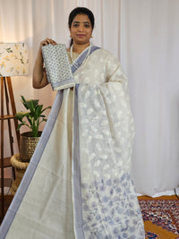 Soft Super Net Kota Sarees - Cream with Violet