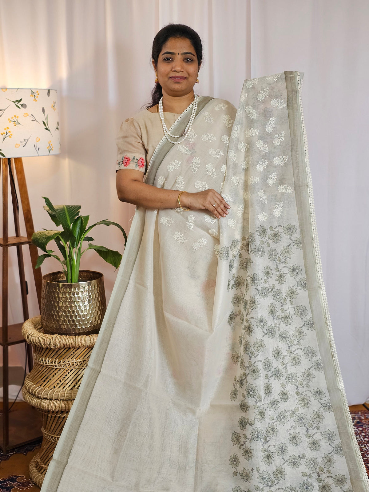 Soft Super Net Kota Sarees - Cream with Green