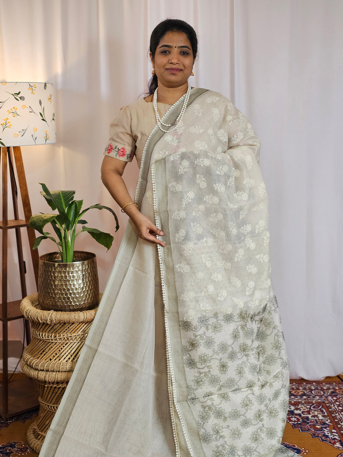 Soft Super Net Kota Sarees - Cream with Green