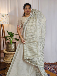Soft Super Net Kota Sarees - Cream with Green