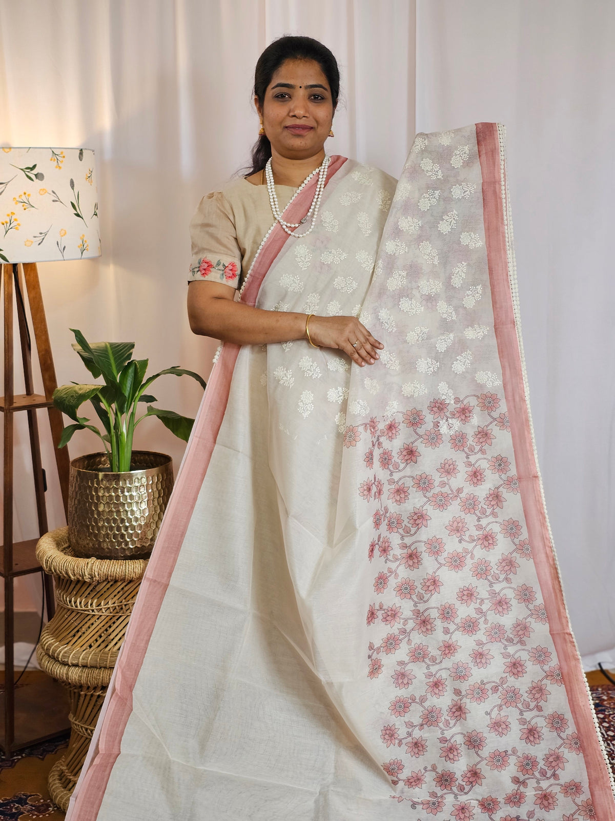 Soft Super Net Kota Sarees - Cream with Peach