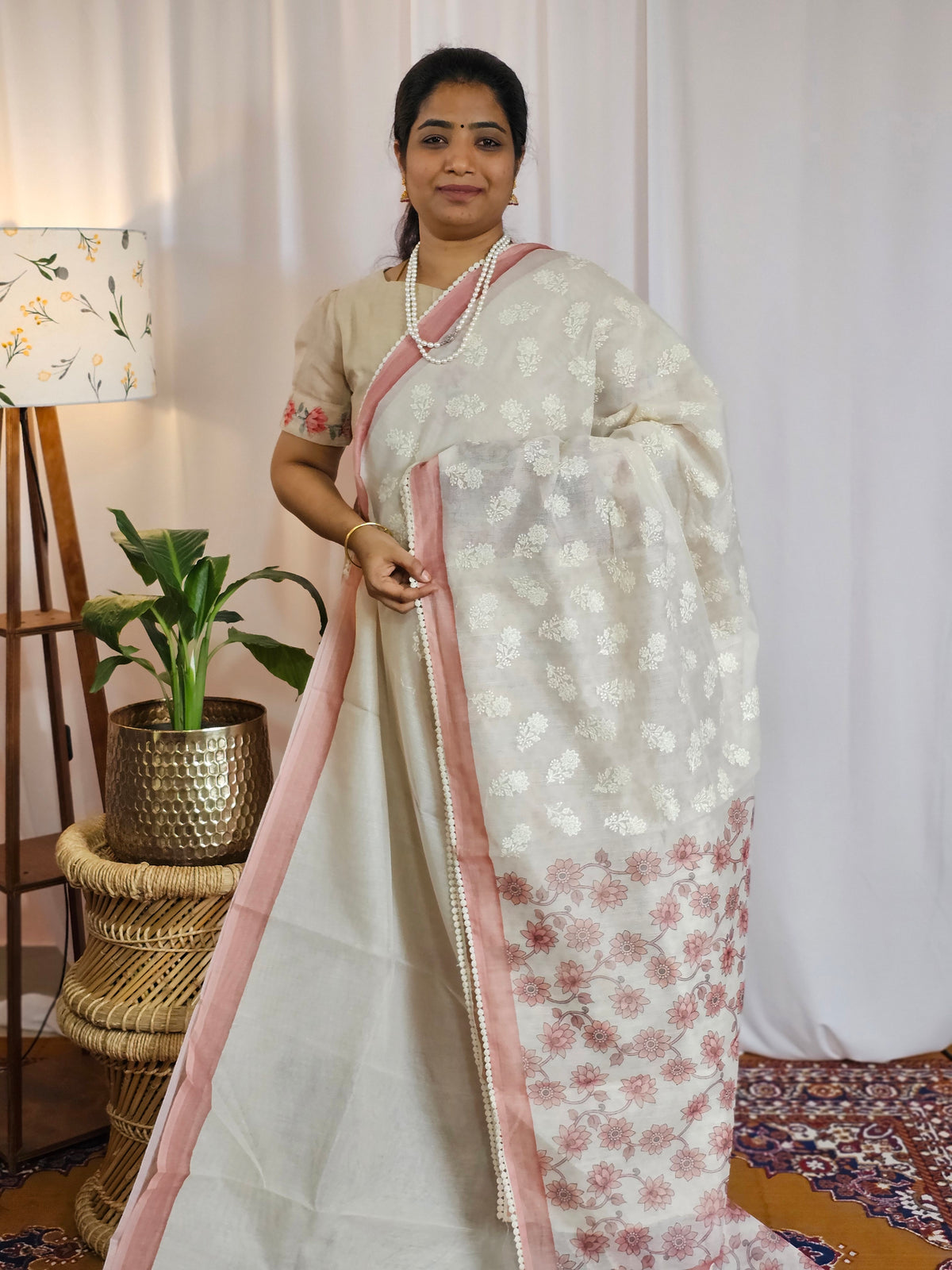 Soft Super Net Kota Sarees - Cream with Peach