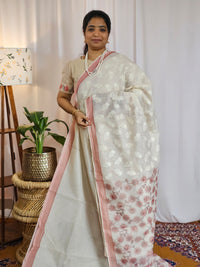 Soft Super Net Kota Sarees - Cream with Peach