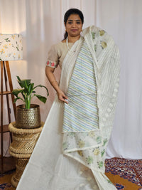 Soft Super Net Kota Sarees - Cream with Green