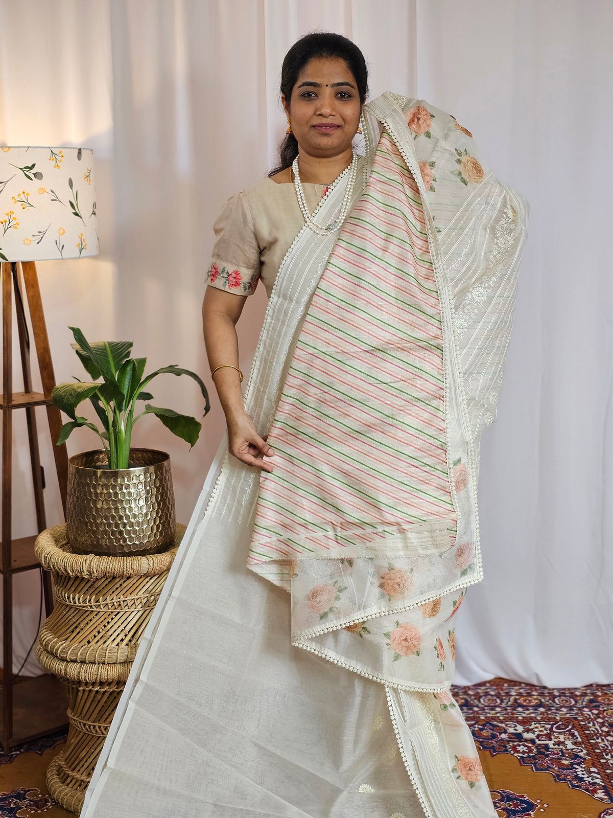 Soft Super Net Kota Sarees - Cream with Peach