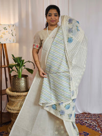 Soft Super Net Kota Sarees - Cream with Blue