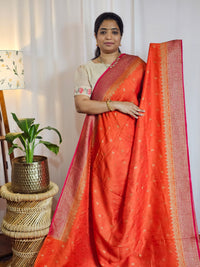 Jute Banarasi Silk Saree - Orange with Pink