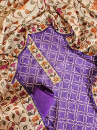 Chanderi with Kantha Unstitched Salwar Suit - Purple