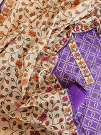 Chanderi with Kantha Unstitched Salwar Suit - Purple