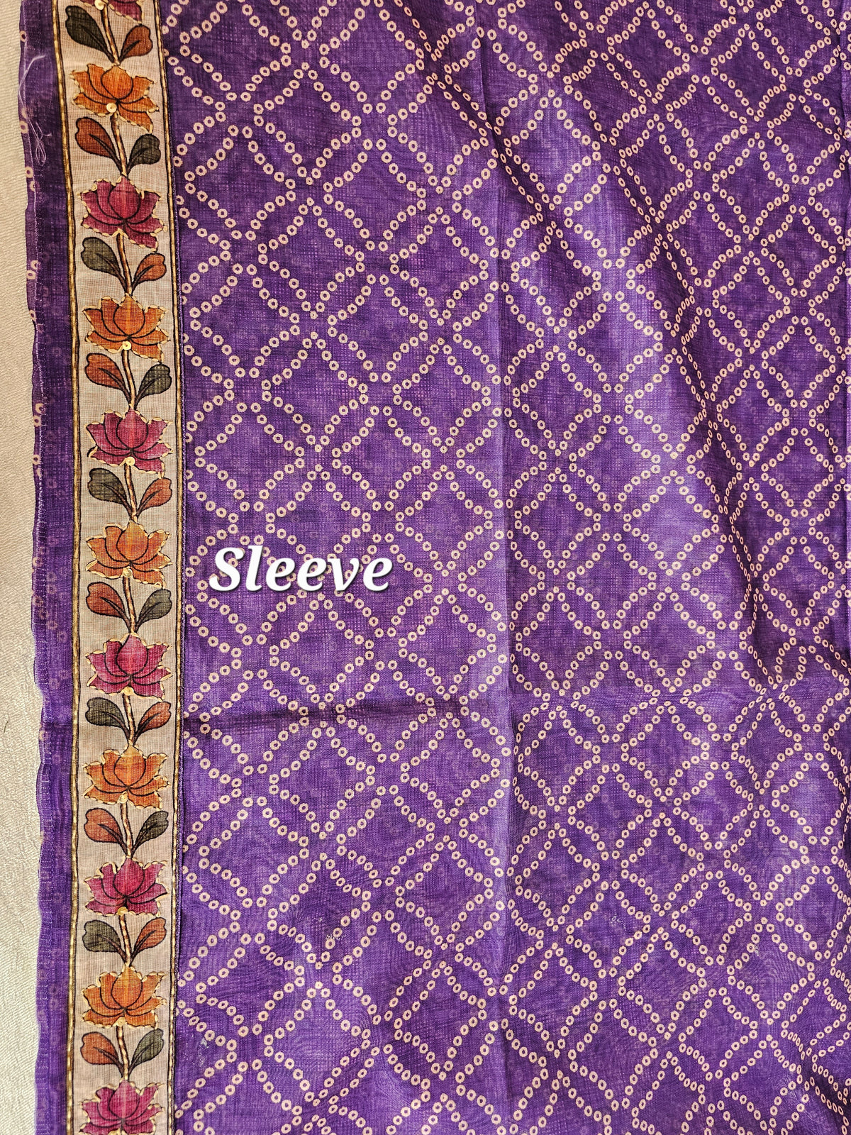 Chanderi with Kantha Unstitched Salwar Suit - Purple