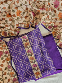 Chanderi with Kantha Unstitched Salwar Suit - Purple