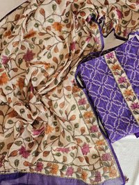 Chanderi with Kantha Unstitched Salwar Suit - Purple