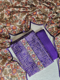 Chanderi with Kantha Unstitched Salwar Suit - Purple