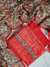 Chanderi with Kantha Unstitched Salwar Suit - Orange