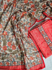 Chanderi with Kantha Unstitched Salwar Suit - Orange