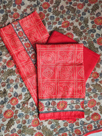 Chanderi with Kantha Unstitched Salwar Suit - Orange