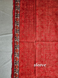Chanderi with Kantha Unstitched Salwar Suit - Orange