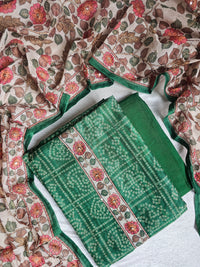 Chanderi with Kantha Unstitched Salwar Suit - Green