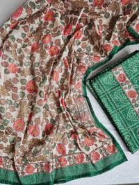 Chanderi with Kantha Unstitched Salwar Suit - Green