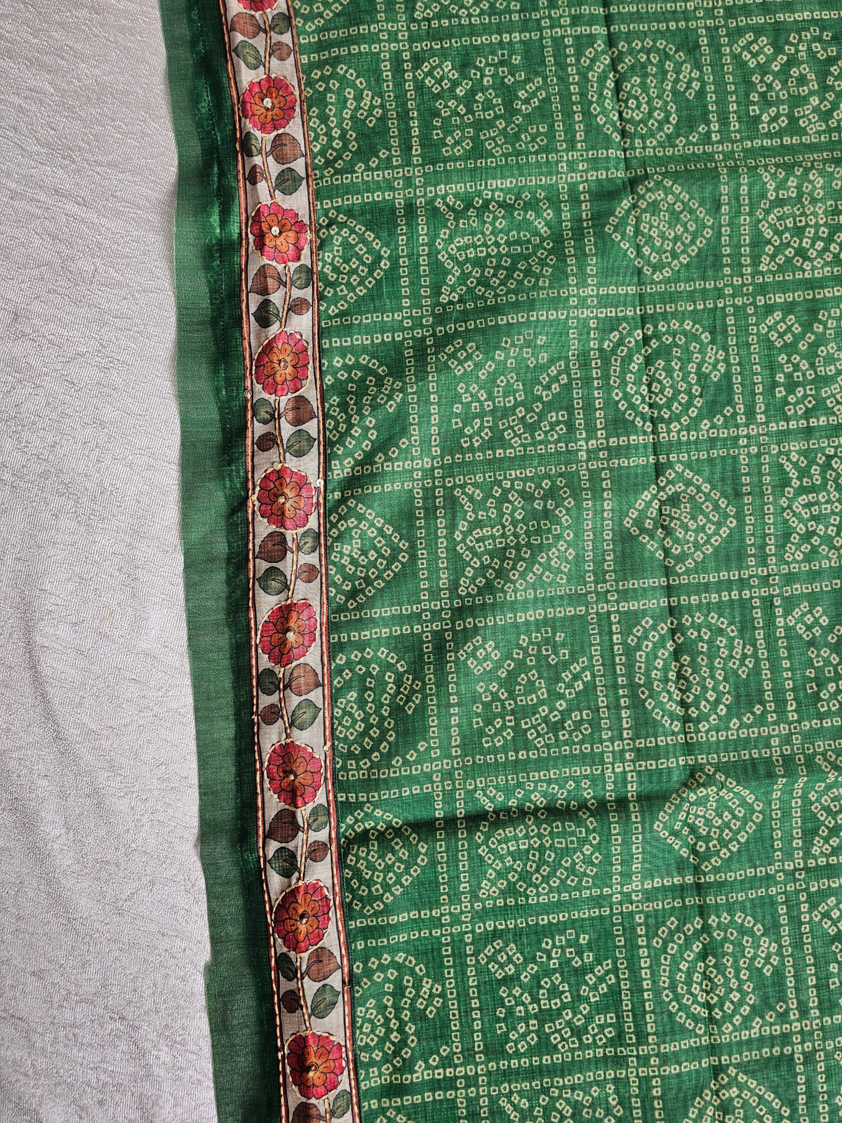 Chanderi with Kantha Unstitched Salwar Suit - Green