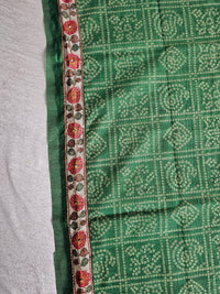 Chanderi with Kantha Unstitched Salwar Suit - Green