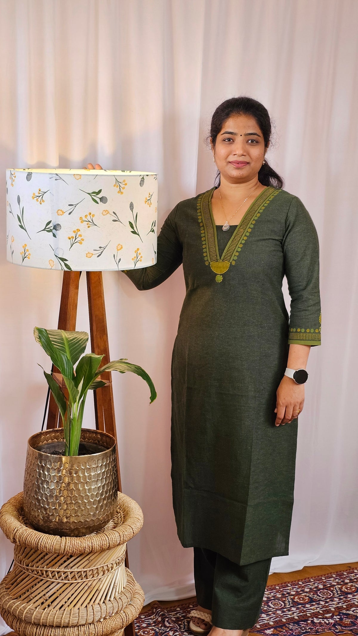 Cotton Kurti 2Pcs Sets - Dark Green