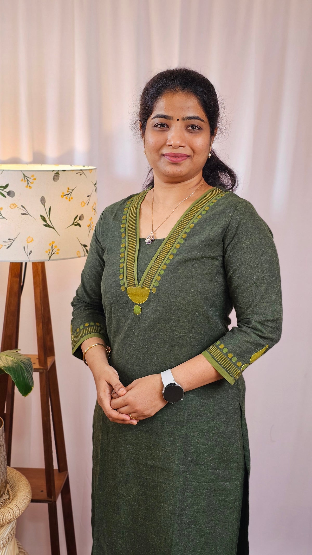 Cotton Kurti 2Pcs Sets - Dark Green