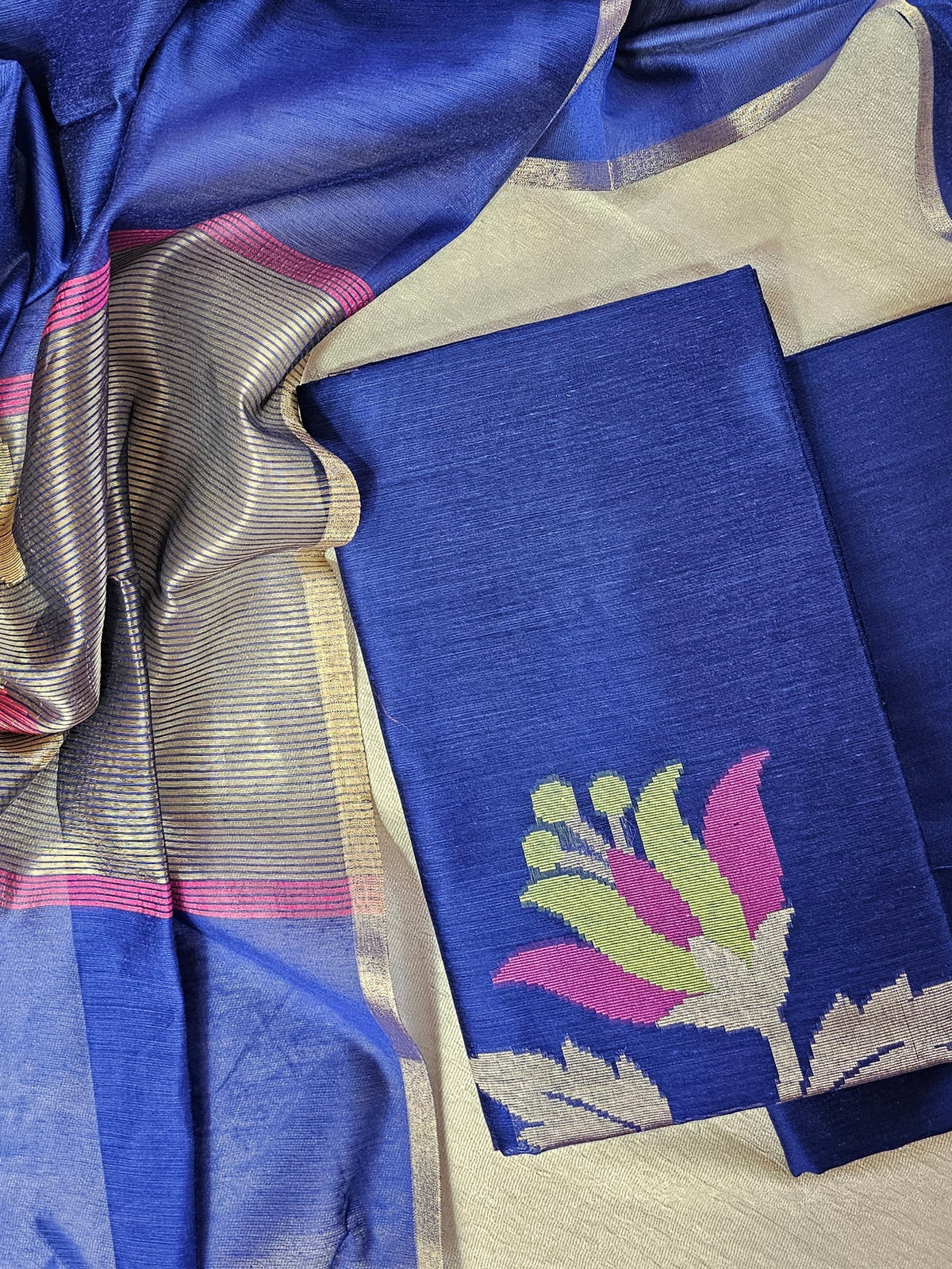 Silk Cotton Unstitched Salwar - Blue