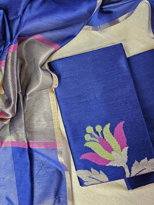 Silk Cotton Unstitched Salwar - Blue