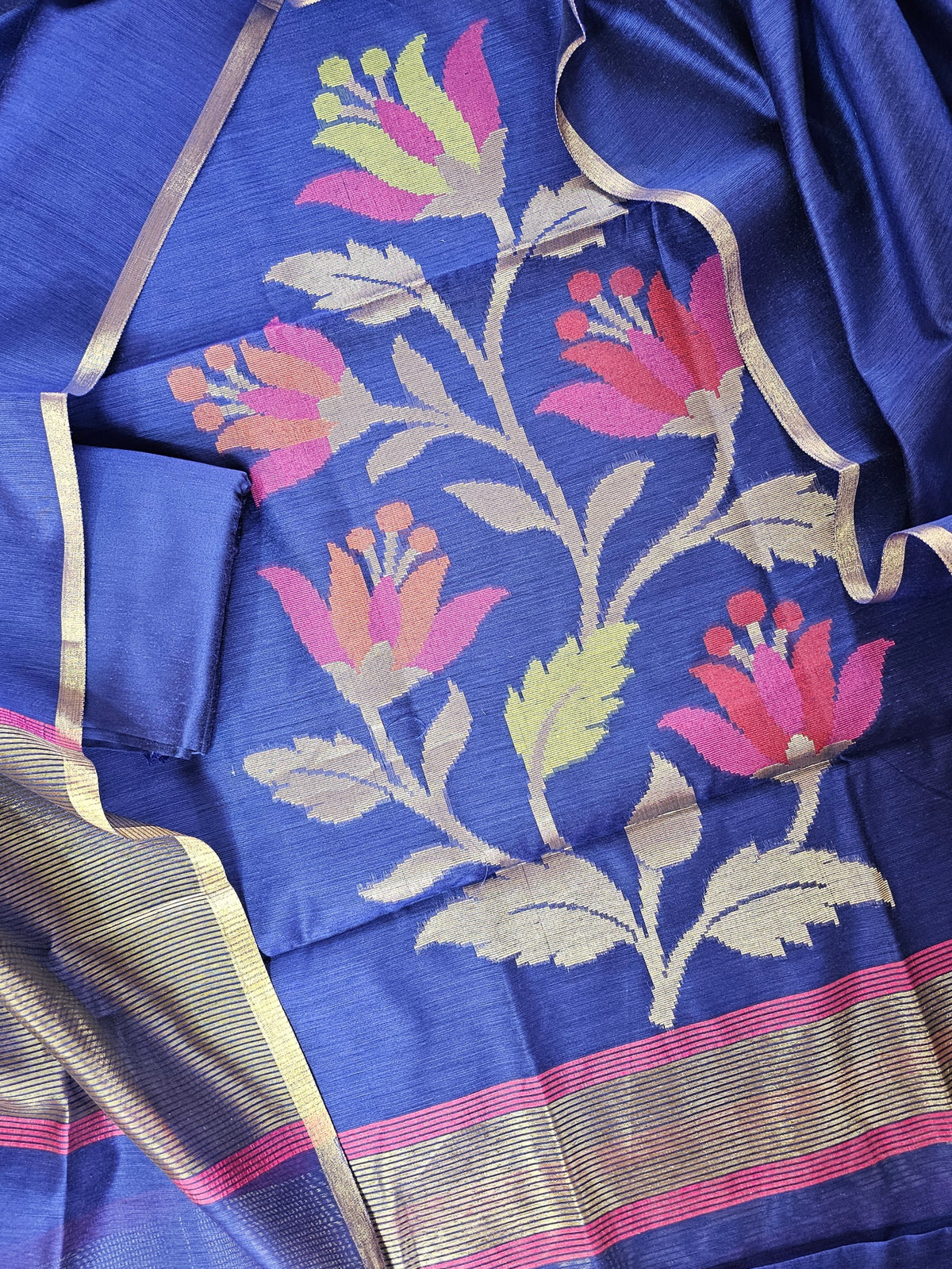 Silk Cotton Unstitched Salwar - Blue
