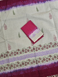 Pure Cotton with Checks Hand Block Prints - Grey with Maroon