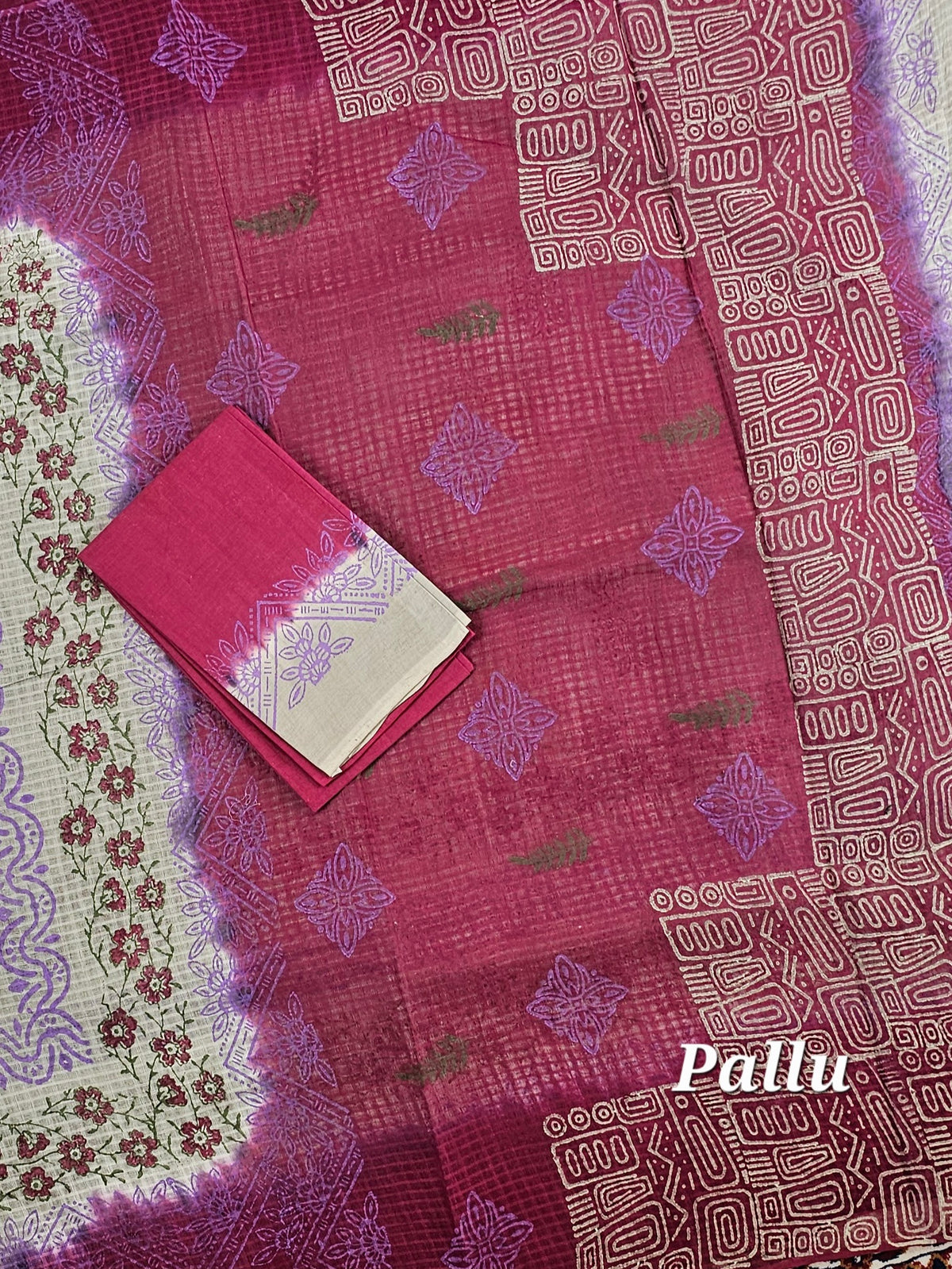 Pure Cotton with Checks Hand Block Prints - Grey with Maroon
