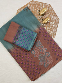 Pure Cotton with Hand Block Prints - Green with Brown