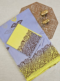 Pure Cotton with Hand Block Prints - Grey with Yellow