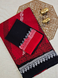 Pure Cotton with Hand Block Prints - Red with Black