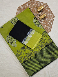 Pure Cotton with Hand Block Prints - Green with Black