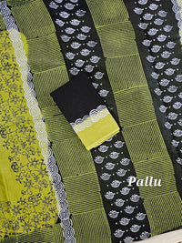 Pure Cotton with Hand Block Prints - Green with Black