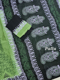 Pure Cotton with Hand Block Prints - Green with Black