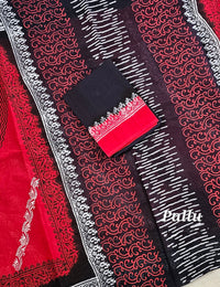 Pure Cotton with Hand Block Prints - Red with Black