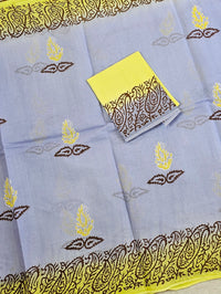 Pure Cotton with Hand Block Prints - Grey with Yellow