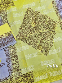 Pure Cotton with Hand Block Prints - Grey with Yellow