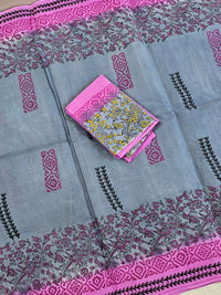 𝐏𝐫𝐞𝐛𝐨𝐨𝐤𝐢𝐧𝐠 𝐀𝐯𝐚𝐢𝐥𝐚𝐛𝐥𝐞 - 𝟐5 𝐝𝐚𝐲 𝐃𝐢𝐬𝐩𝐚𝐭𝐜𝐡 𝐓𝐢𝐦𝐞 Pure Cotton with Hand Block Prints -  Grey with Pink