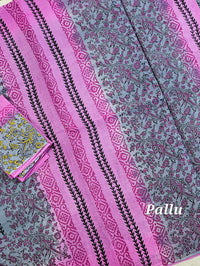 𝐏𝐫𝐞𝐛𝐨𝐨𝐤𝐢𝐧𝐠 𝐀𝐯𝐚𝐢𝐥𝐚𝐛𝐥𝐞 - 𝟐5 𝐝𝐚𝐲 𝐃𝐢𝐬𝐩𝐚𝐭𝐜𝐡 𝐓𝐢𝐦𝐞 Pure Cotton with Hand Block Prints -  Grey with Pink