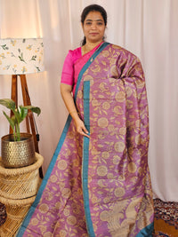 Premium Soft Semi Tussar with Digital Prints - Purple with Blue