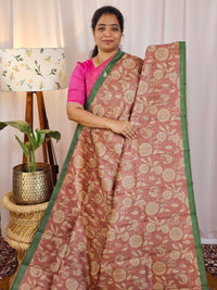 Premium Soft Semi Tussar with Digital Prints - Onion Pink with Green