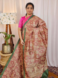 Premium Soft Semi Tussar with Digital Prints - Onion Pink with Green