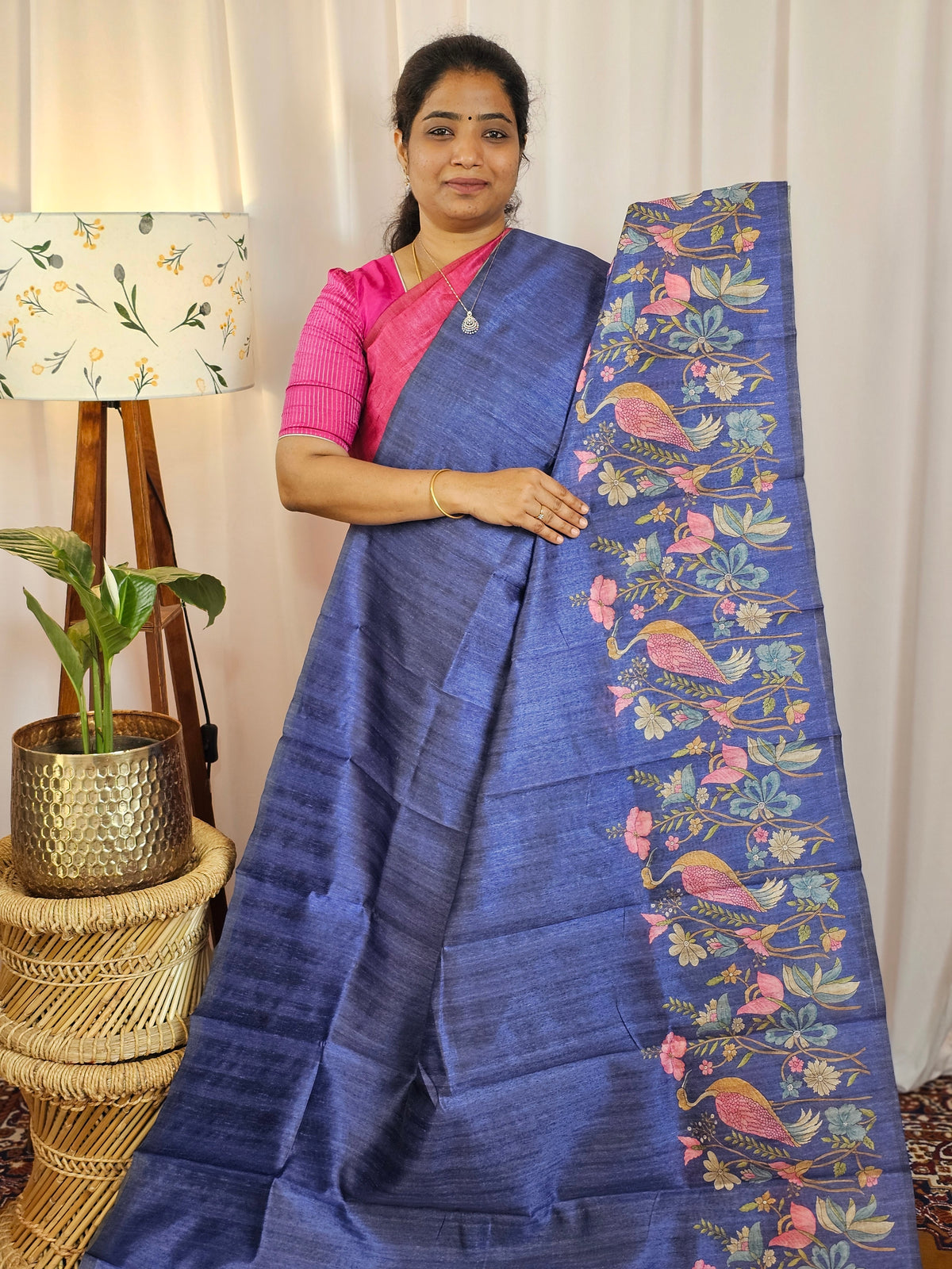Premium Soft Semi Tussar with Digital Prints - Violet