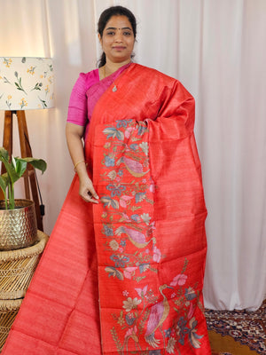 Premium Soft Semi Tussar with Digital Prints - Red