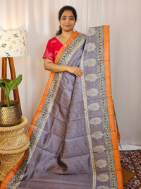 Premium Soft Semi Tussar with Digital Prints - Purple with Orange